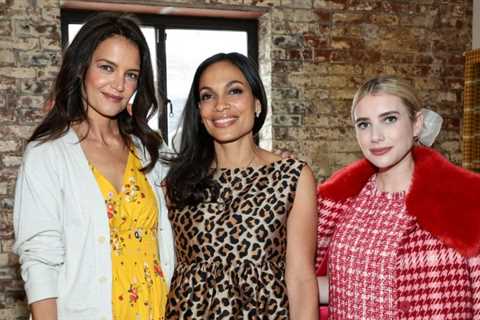 Rosario Dawson sports cheetah print dress & matching bag for Kate Spade event with Katie Holmes &..