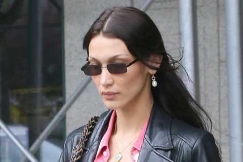 Bella Hadid wears a leather jacket to the NYC meeting